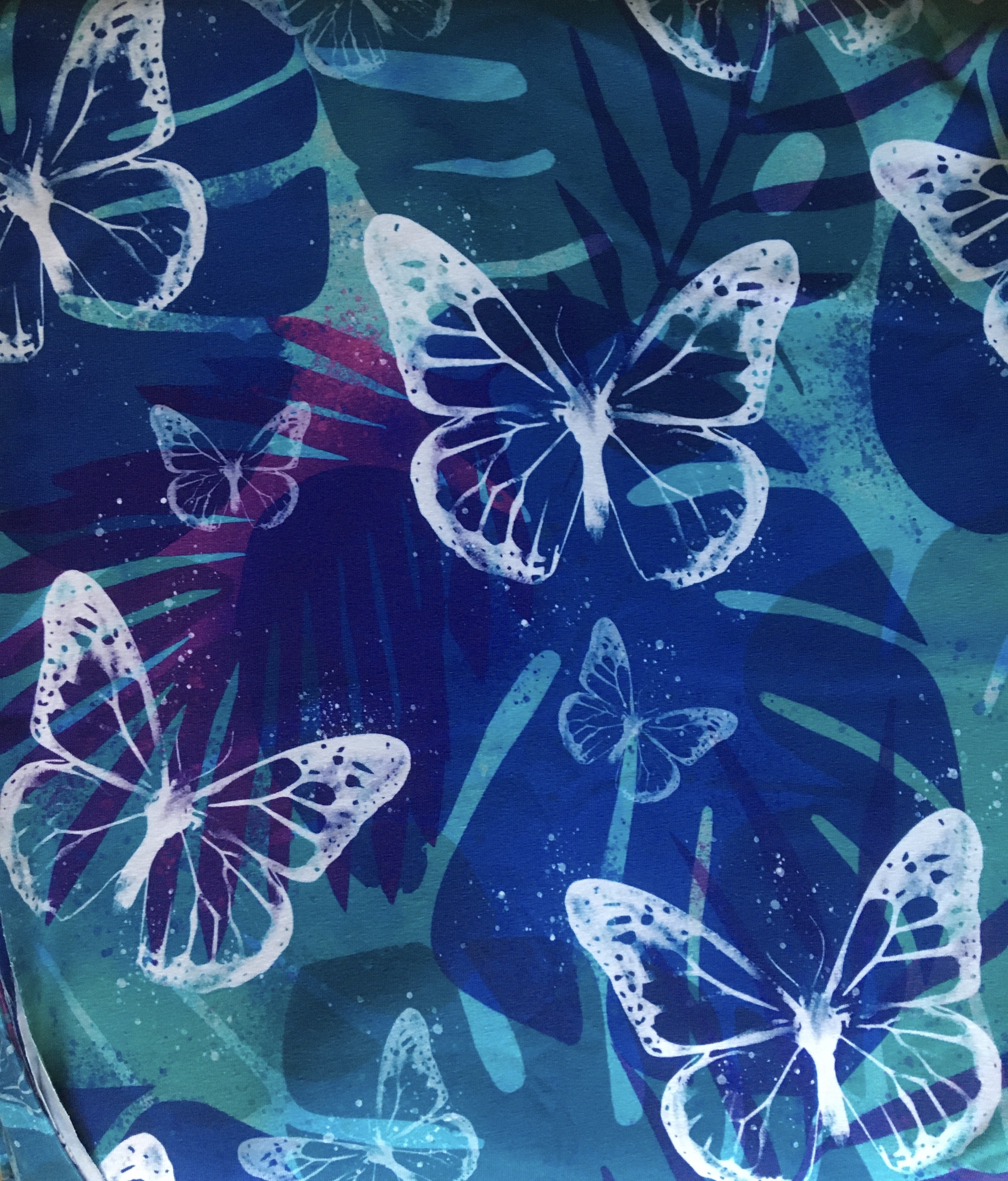 Jersey feuilles papillons petrole 1